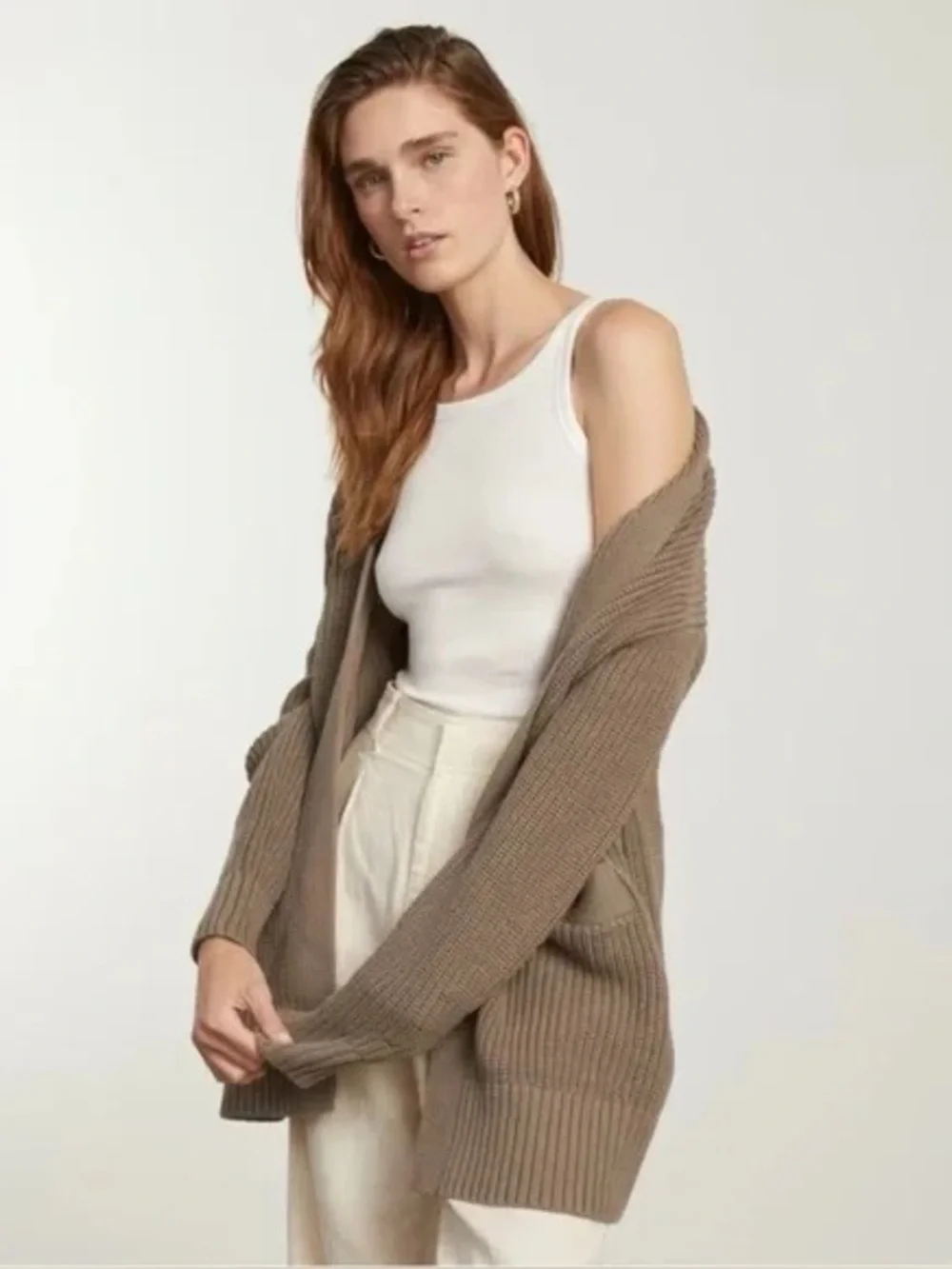 Everlane The Oversized Cotton Ribbed Cardigan in Clay Women’s Medium - Picture 8 of 11